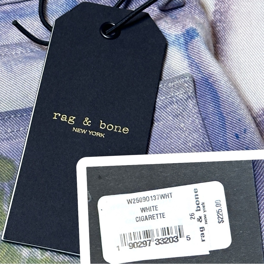 NWT Org Rag&Bone White Cigarette Jeans Now In Lilac Splash,Green Floral. Size 26 - Picture 11 of 15